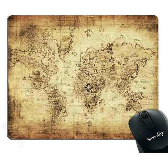 Smooffly Antique Map Mouse Pad,World Map Antique Vintage Old Style Rectangle Non-Slip Rubber Mousepad Gaming Mouse Pad, 240MM X 200MM X 3MM