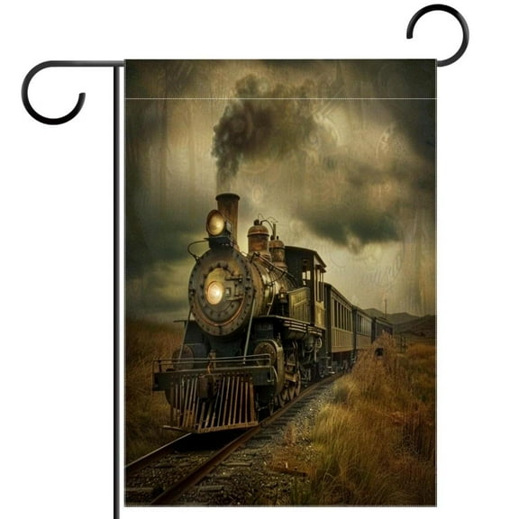 Smooking Vintage Train Print Art Polyester Garden Flag Banner 12 x 18 inches, Vintage Retro Welcome Yard Flag for Wedding Home Outdoor Garden Decor