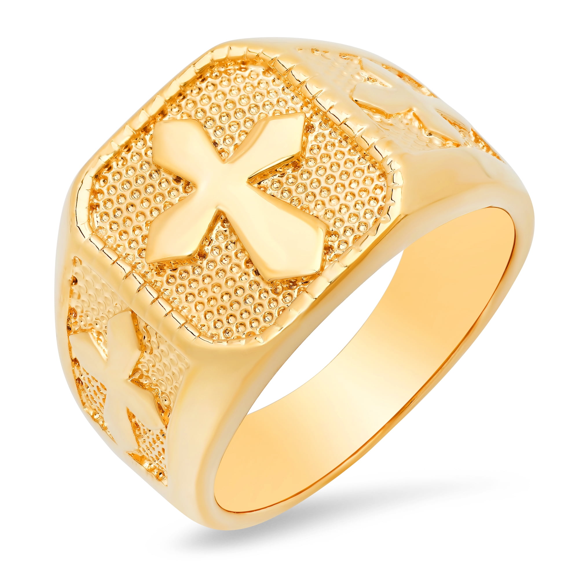 14K Gold Plated Ring　11号 Cross Smooth 14k Yellow Gold Plated Cross Signet Ring, Size 11