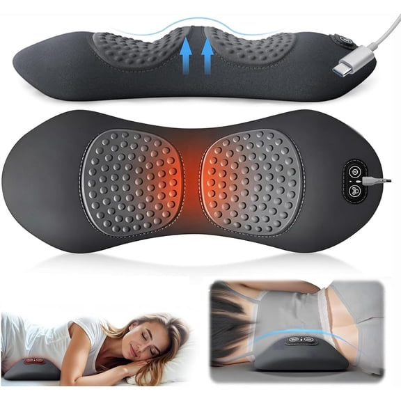 Smooth 3-in-1 Triple Fusion Back Massager Pillow Vibration Massage, Constant Heat Therapy & Electric Lift for Lumbar, Neck and Legs, Portable Pain Relief for Home, Office and Travel (Black)