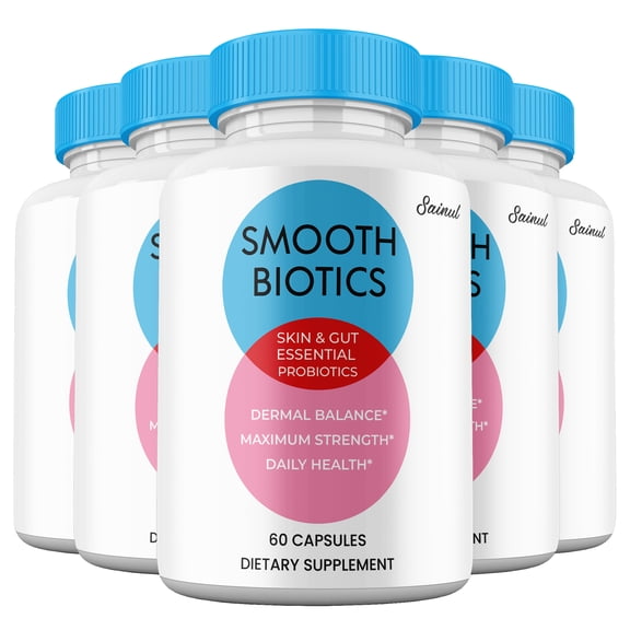 Smooth Biotic Capsules, SmoothBiotic Supplement Pills, Skin and Gut Health Probiotic, All Natural Advanced Formula (5 Pack)