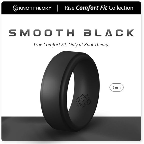 Smooth Black Step Edge Breathable Silicone Ring for Men 9mm Bandwidth