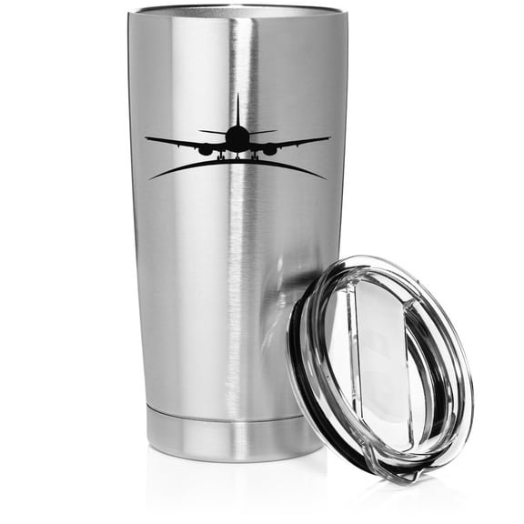 Smooth Body Tumbler Stainless Steel Vacuum Insulated Travel Mug Cup Gift Airplane Pilot Flight Attendant (20 oz, Stainless Steel)
