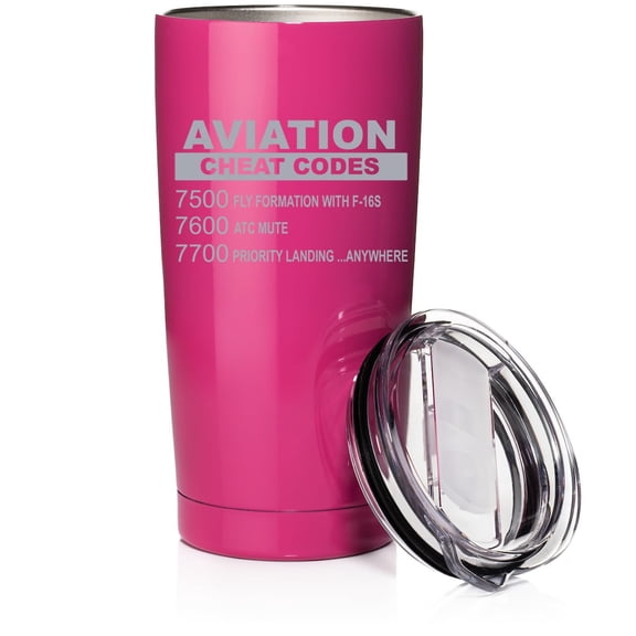 Smooth Body Tumbler Stainless Steel Vacuum Insulated Travel Mug Cup Gift Aviation Cheat Codes Pilot (20 oz, Hot Pink)