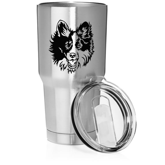 Smooth Body Tumbler Stainless Steel Vacuum Insulated Travel Mug Cup Gift Border Collie Face (30 oz, Stainless Steel)