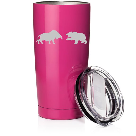 Smooth Body Tumbler Stainless Steel Vacuum Insulated Travel Mug Cup Gift Bull vs Bear Stock Market Day Trader (20 oz, Hot Pink)