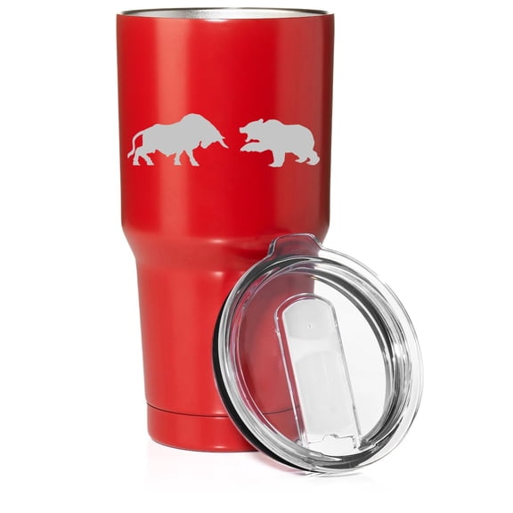 Smooth Body Tumbler Stainless Steel Vacuum Insulated Travel Mug Cup Gift Bull vs Bear Stock Market Day Trader (30 oz, Red)