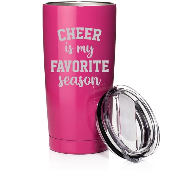 Smooth Body Tumbler Stainless Steel Vacuum Insulated Travel Mug Cup Gift Cheer Is My Favorite Season Cheerleader Cheer Mom (20 oz, Hot Pink)