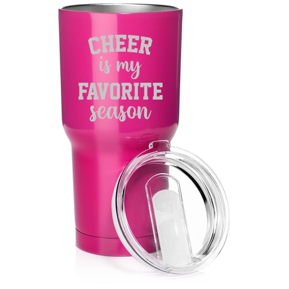 Smooth Body Tumbler Stainless Steel Vacuum Insulated Travel Mug Cup Gift Cheer Is My Favorite Season Cheerleader Cheer Mom (30 oz, Hot Pink)