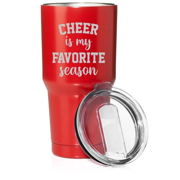 Smooth Body Tumbler Stainless Steel Vacuum Insulated Travel Mug Cup Gift Cheer Is My Favorite Season Cheerleader Cheer Mom (30 oz, Red)