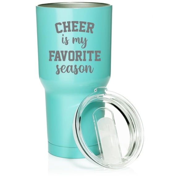 Smooth Body Tumbler Stainless Steel Vacuum Insulated Travel Mug Cup Gift Cheer Is My Favorite Season Cheerleader Cheer Mom (30 oz, Teal)