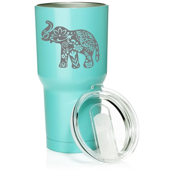 Smooth Body Tumbler Stainless Steel Vacuum Insulated Travel Mug Cup Gift Cute Elephant (30 oz, Teal)