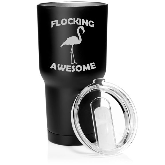 Smooth Body Tumbler Stainless Steel Vacuum Insulated Travel Mug Cup Gift Flocking Awesome Flamingo Funny (Black, 30 oz)