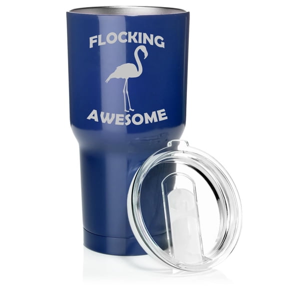 Smooth Body Tumbler Stainless Steel Vacuum Insulated Travel Mug Cup Gift Flocking Awesome Flamingo Funny (Blue, 30 oz)