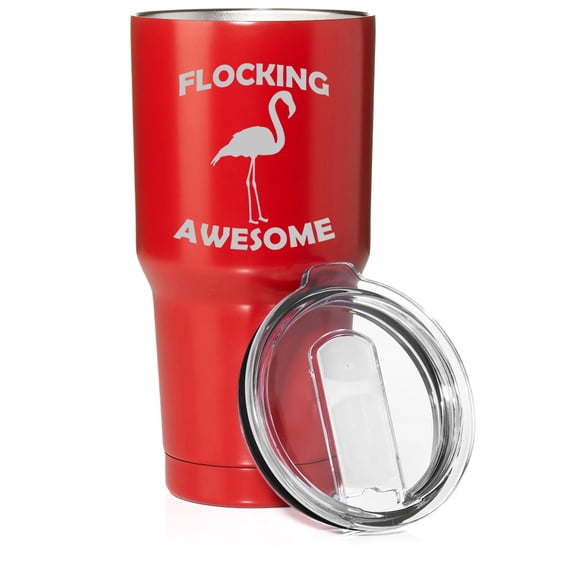 Smooth Body Tumbler Stainless Steel Vacuum Insulated Travel Mug Cup Gift Flocking Awesome Flamingo Funny (Red, 30 oz)