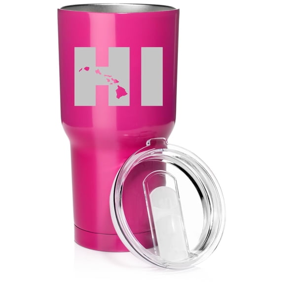 Smooth Body Tumbler Stainless Steel Vacuum Insulated Travel Mug Cup Gift HI Hawaiian Islands Hawaii (Hot Pink, 30 oz)