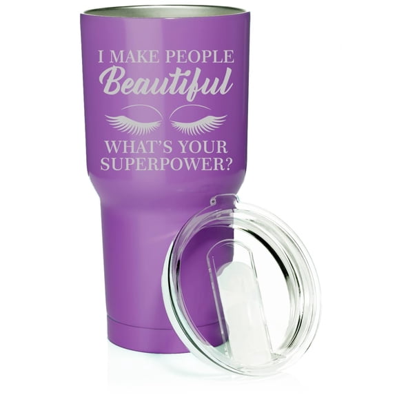 Smooth Body Tumbler Stainless Steel Vacuum Insulated Travel Mug Cup Gift I Make People Beautiful What's Your Superpower Lash Makeup Artist Esthetician (Purple, 30 oz)