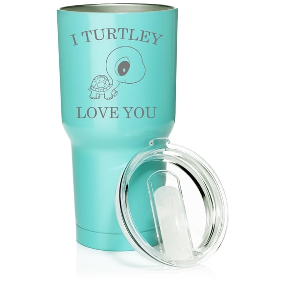 Smooth Body Tumbler Stainless Steel Vacuum Insulated Travel Mug Cup Gift I Turtley Love You Turtle Tortoise (Teal, 30 oz)