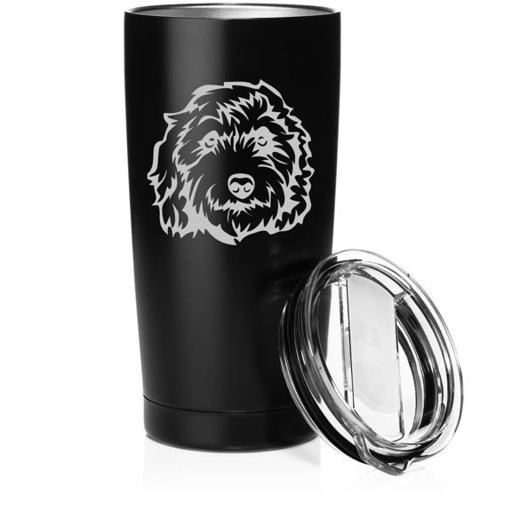 Smooth Body Tumbler Stainless Steel Vacuum Insulated Travel Mug Cup Gift Labradoodle Face (Black, 20 oz)
