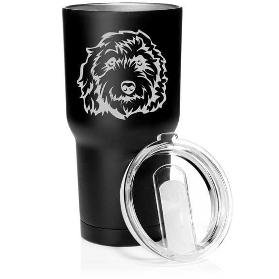 Smooth Body Tumbler Stainless Steel Vacuum Insulated Travel Mug Cup Gift Labradoodle Face (Black, 30 oz)
