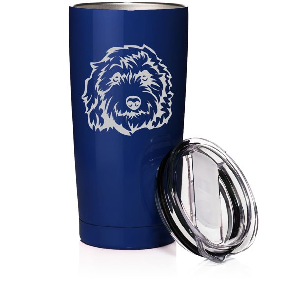 Smooth Body Tumbler Stainless Steel Vacuum Insulated Travel Mug Cup Gift Labradoodle Face (Blue, 20 oz)