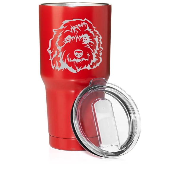 Smooth Body Tumbler Stainless Steel Vacuum Insulated Travel Mug Cup Gift Labradoodle Face (Red, 30 oz)