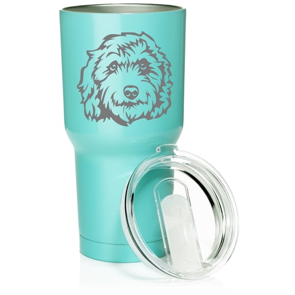 Smooth Body Tumbler Stainless Steel Vacuum Insulated Travel Mug Cup Gift Labradoodle Face (Teal, 30 oz)