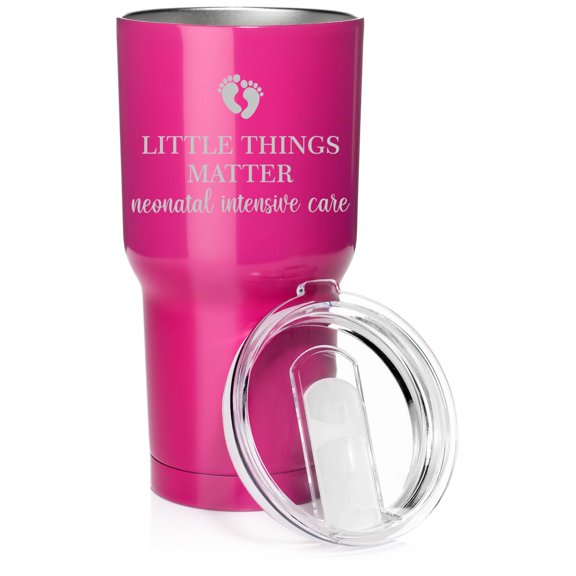 Smooth Body Tumbler Stainless Steel Vacuum Insulated Travel Mug Cup Gift Little Things Matter Neonatal Intensive Care NICU Nurse (Hot Pink, 30 oz)