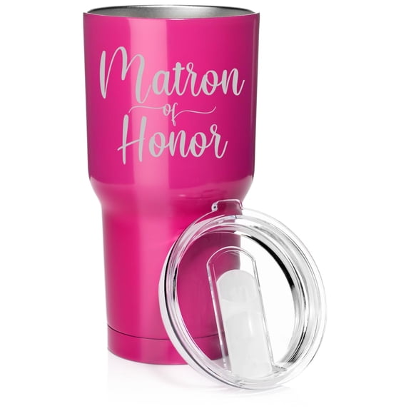 Smooth Body Tumbler Stainless Steel Vacuum Insulated Travel Mug Cup Gift Matron Of Honor (Hot Pink, 30 oz)