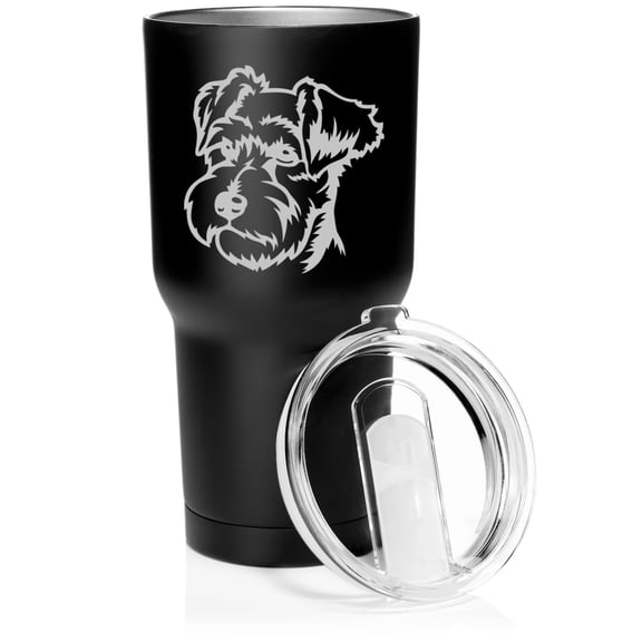 Smooth Body Tumbler Stainless Steel Vacuum Insulated Travel Mug Cup Gift Miniature Schnauzer Face (Black, 30 oz)