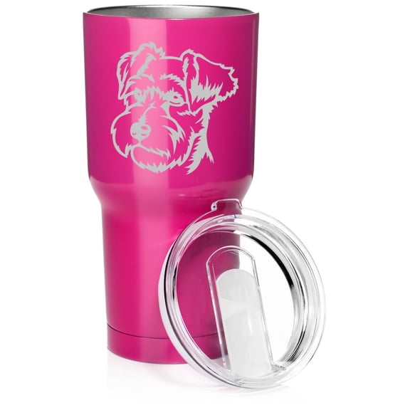 Smooth Body Tumbler Stainless Steel Vacuum Insulated Travel Mug Cup Gift Miniature Schnauzer Face (Hot Pink, 30 oz)