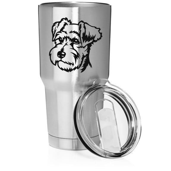 Smooth Body Tumbler Stainless Steel Vacuum Insulated Travel Mug Cup Gift Miniature Schnauzer Face (Stainless Steel, 30 oz)