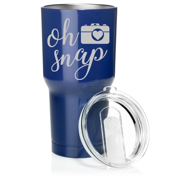 Smooth Body Tumbler Stainless Steel Vacuum Insulated Travel Mug Cup Gift Oh Snap Funny Camera Picture Photographer (Blue, 30 oz)
