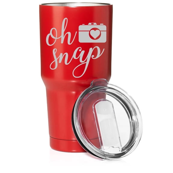 Smooth Body Tumbler Stainless Steel Vacuum Insulated Travel Mug Cup Gift Oh Snap Funny Camera Picture Photographer (Red, 30 oz)