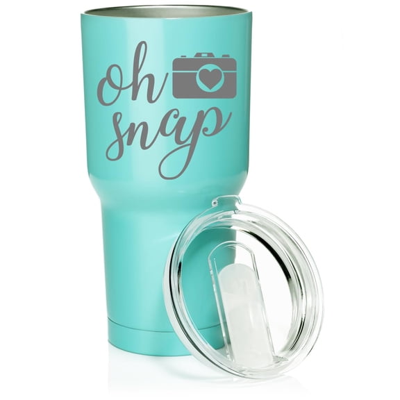 Smooth Body Tumbler Stainless Steel Vacuum Insulated Travel Mug Cup Gift Oh Snap Funny Camera Picture Photographer (Teal, 30 oz)