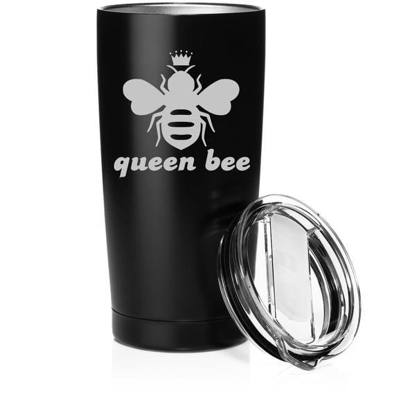 Smooth Body Tumbler Stainless Steel Vacuum Insulated Travel Mug Cup Gift Queen Bee (Black, 20 oz)