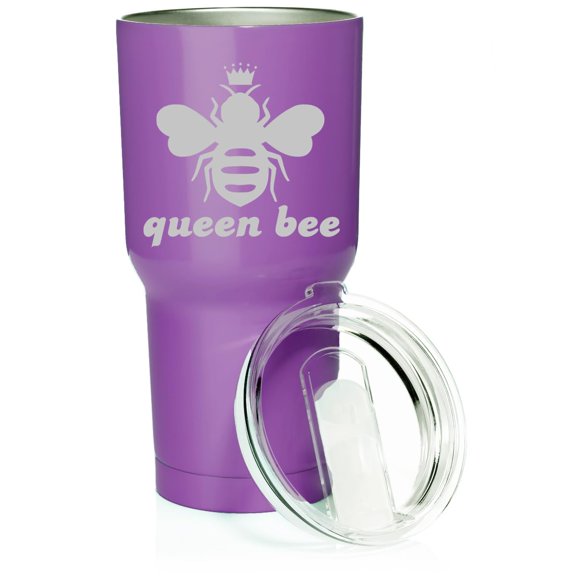 Smooth Body Tumbler Stainless Steel Vacuum Insulated Travel Mug Cup Gift Queen Bee (Purple, 30 oz)
