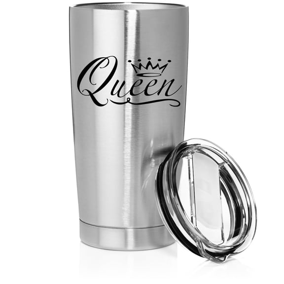 Smooth Body Tumbler Stainless Steel Vacuum Insulated Travel Mug Cup Gift Queen Fancy (Stainless Steel, 20 oz)
