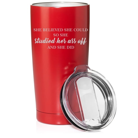 Smooth Body Tumbler Stainless Steel Vacuum Insulated Travel Mug Cup Gift She Believed She Could So She Studied And She Did Graduation Student (Red, 20 oz)