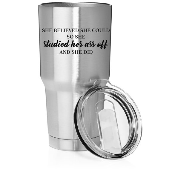 Smooth Body Tumbler Stainless Steel Vacuum Insulated Travel Mug Cup Gift She Believed She Could So She Studied And She Did Graduation Student (Stainless Steel, 30 oz)