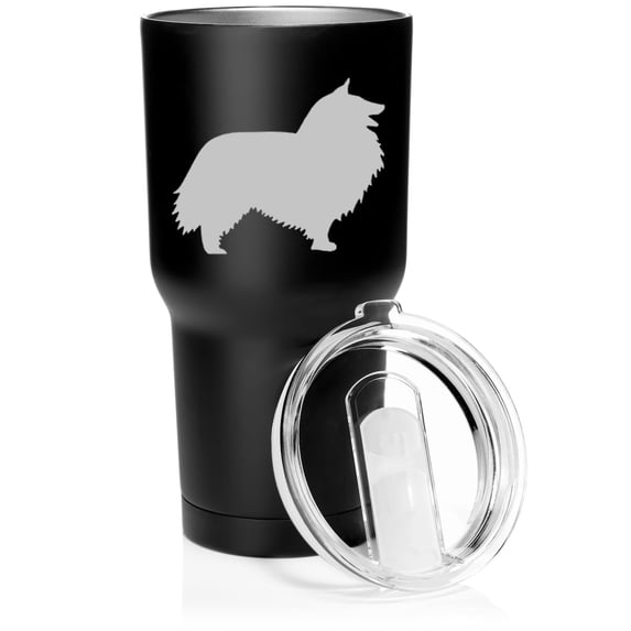 Smooth Body Tumbler Stainless Steel Vacuum Insulated Travel Mug Cup Gift Shetland Sheepdog (Black, 30 oz)