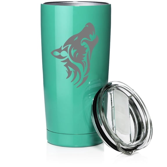 Smooth Body Tumbler Stainless Steel Vacuum Insulated Travel Mug Cup Gift Tribal Wolf (Teal, 20 oz)