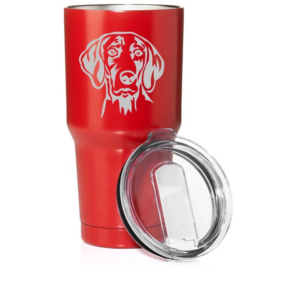Smooth Body Tumbler Stainless Steel Vacuum Insulated Travel Mug Cup Gift Weimaraner Face (Red, 30 oz)