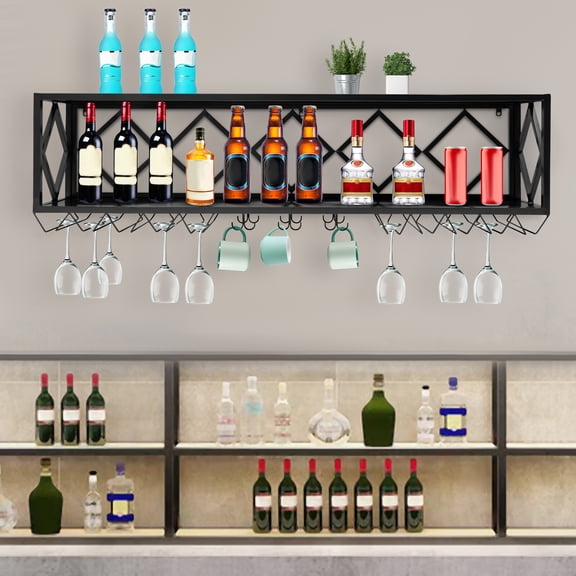 Smooth Burr-Free Iron Wine Glass Hanging Rack, Complete Mount Hardware Housewarming Wedding Gift