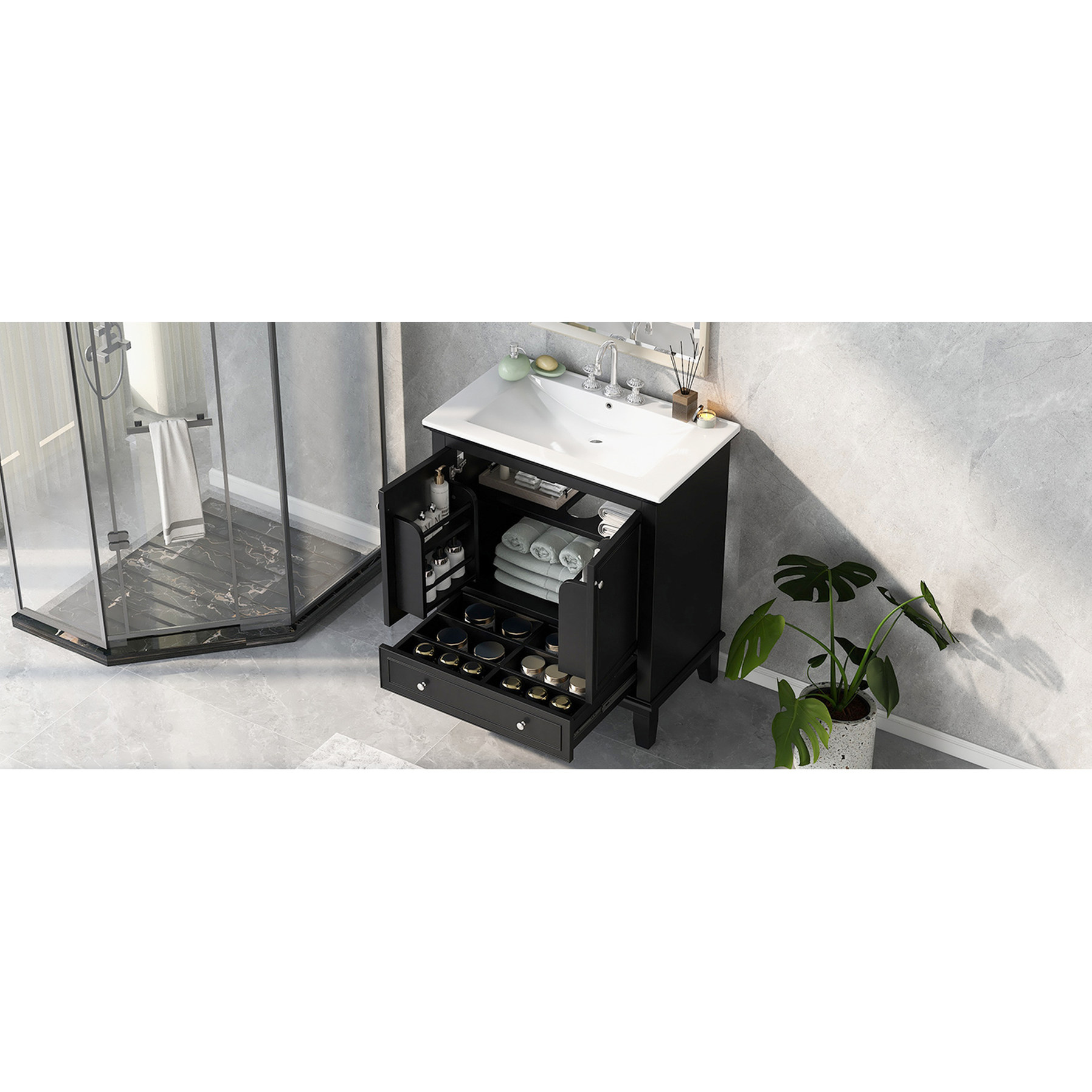 Smooth Ceramic - Multi - functional Cabinet Design - Bathroom Usage ...