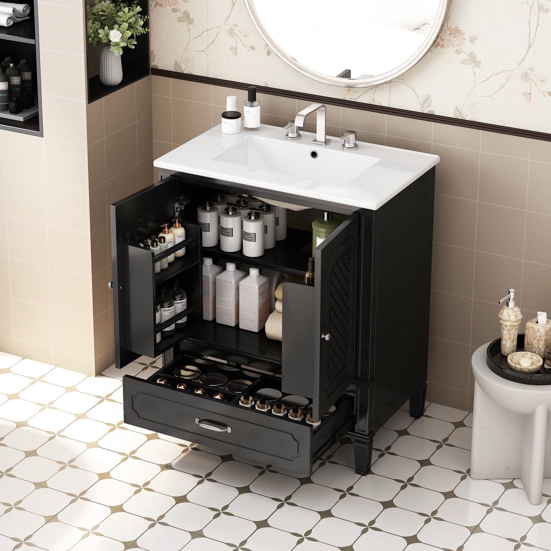 Picture of Smooth Ceramic Sink in Bathroom Vanity+Water-proof Finish