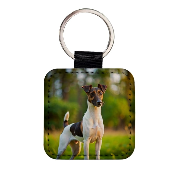 Smooth Fox Terrier Dog Photo Faux Leather Square Keychain