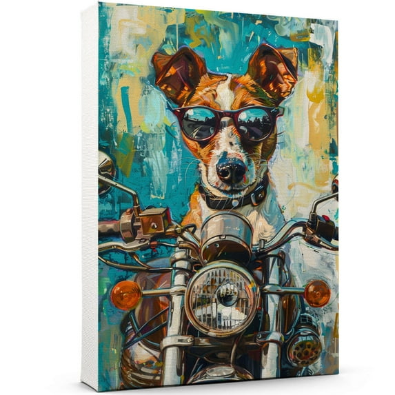 Smooth Fox Terrier Dog Poster Riding A Motorcycle - Smooth Fox Terrier Dog Canvas Wall Art For Bedroom Decor - Vintage Posters - Room Decor For Men
