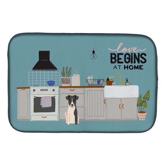 Smooth Fox Terrier Kitchen Scene Dish Drying Mat