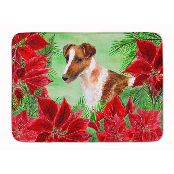 Smooth Fox Terrier Poinsettas Machine Washable Memory Foam Mat
